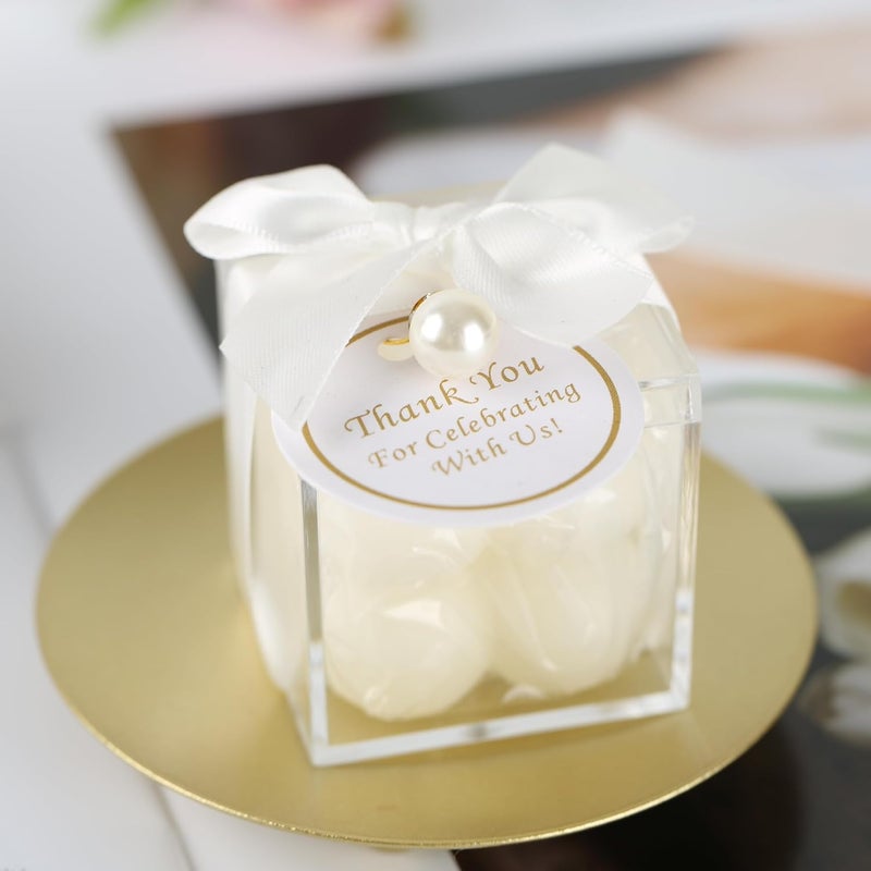 ACITHGL 30 Sets Fully Assembled Small Bubble Candle Party Favors for Guests Bulk Bridal Showers Favors Candles with Stylish Ribbons Thank You Cards Gifts (White) - Image 4